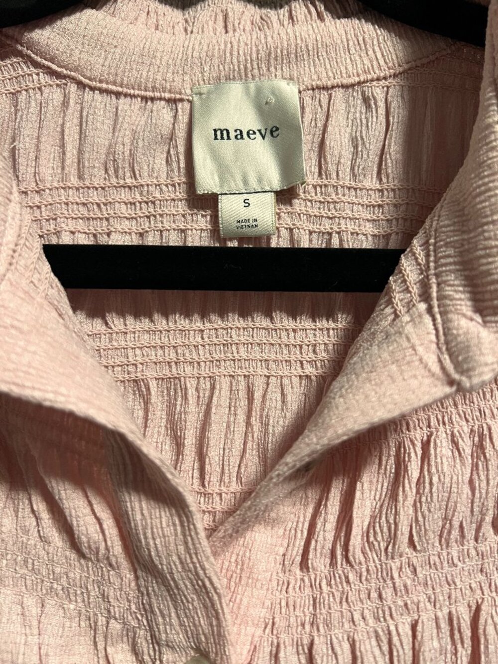 Maeve Pink Smocked Button-Front Ruffle Top | SMALL - Picture 4 of 4